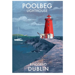 Signierter Kunstdruck des Poolbeg Leuchtturms - Leuchttürme Irlands - Poster