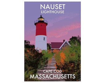 Signed archival print by Roger O'Reilly of Nauset Lighthouse, Cape Cod, Massachesetts - Lighthouses of the U.S.A