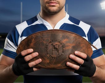 Gepersonaliseerde toilettas voor rugbybal van buffelleer | Sportcadeau