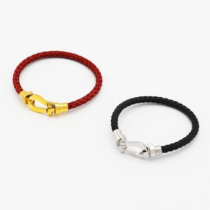 Personalised Horseshoe Bracelet | Twisted Leather Equestrian Jewellery | Horse Riders Gift | Chic Equestrian Bangle | Gifts For Her