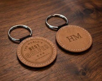 Gepersonaliseerde vegan leren sleutelhanger – 's werelds golfer custom monogram cadeau