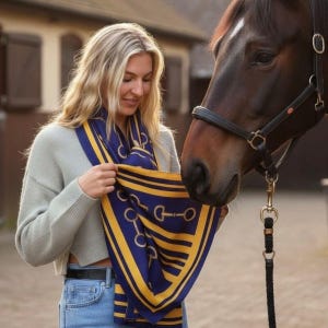 Merino Wool Snaffle Bit Scarf | Equestrian Navy & Yellow