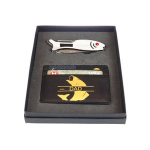 Set de regalo de pesca personalizado / Set de presentación con multiherramienta y cartera de cuero para pescador / Regalo para pescadores