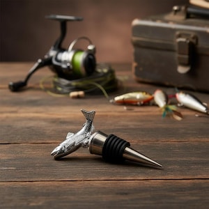 Tappo per bottiglia di vino personalizzato per appassionati di pesca / Regalo di pesca in sughero cromato per gli amanti del vino