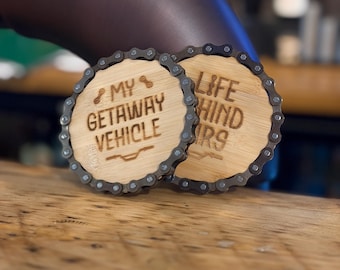 Fietsen, 2 x Onderzetters van gerecyclede fietsonderdelen - Een voordelig cadeau voor fietsers