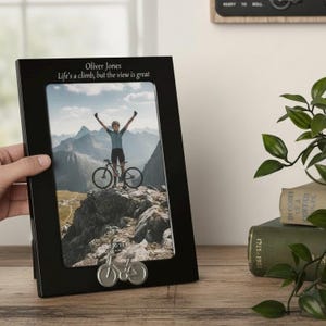 Personalised Cycling Photo Frame With Bike Motif - Sports Memory Display Gift for Cyclists