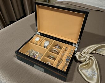 Gepersonaliseerde handgemaakte houten sieraden horlogedoos op maat gegraveerd opberger cadeau