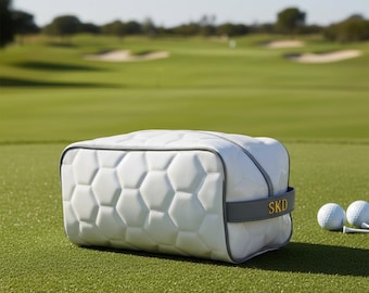 Gepersonaliseerde witte toilettas voor golfballen - op maat gemaakte sportieve toilettas reisopberger voor golfers