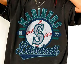 Vintage 90s Seattle Mariners Embroidered Mockneck Grey + Blue