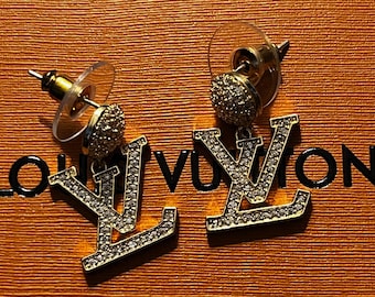 LV Monogram Drop Gold Tone Earrings