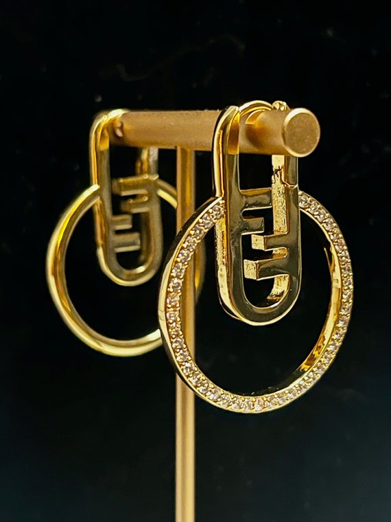 Fendi Gold Tone Rhinestone Encrusted Earrings