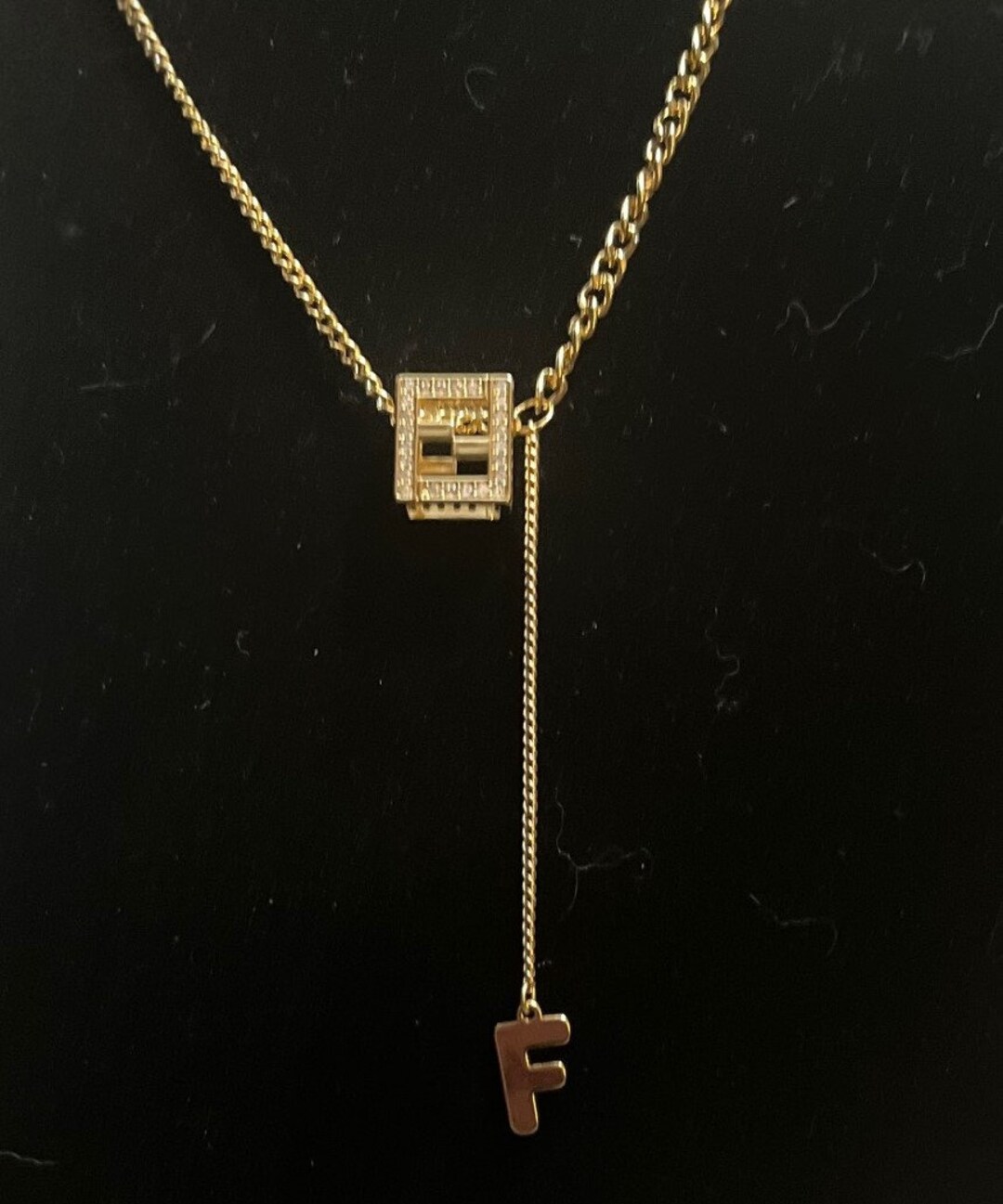 Chic & Sleek: FENDI Iconic Emblem Gold Tone Square Necklace. - Etsy