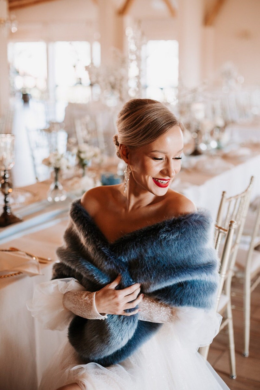 Royal Blue Wedding Wrap - Faux Fur Winter Edition