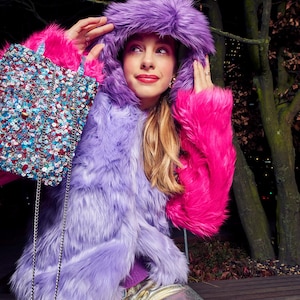 Pelliccia colorata, cappotto in pelliccia sintetica Premium, cappotto di pelliccia, cappotto da festa in pelliccia, cappotto di pelliccia di colore, giacca colorata, giacca di pelliccia originale, pelliccia firmata