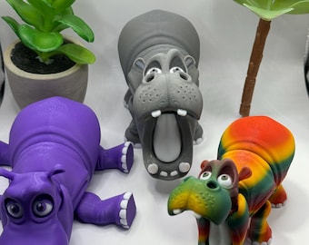 Articulated Flexi Hippo/Hippopotamus/Flexible Joints/Openable Mouth/2 Sizes/Multiple Colors/Fidget Toy/Stocking Stuffer/Gift/Hippo Lovers!