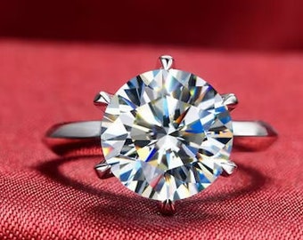 3 CT Rundschliff Moissanite Verlobungsring, 6 Zinken Moissanite Solitaire Ring, 10K Weißgoldring, Rundschliffring, Platinring