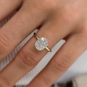 Antiker 2.50 Carat länglicher Kissenschliff- Verlobungsring, Moissanite-Ehering, Rotgold-Art-Deco-Ring, für immer Solitärring, Frauenring