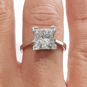 Anillo de moissanita de corte princesa solitario de 2 CT, anillo de compromiso de corte cuadrado, regalo de anillo de aniversario de oro amarillo de 14K, anillo de boda nupcial para ella
