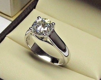 2CT Antique Round Cut Ring, 14k White Gold Engagement  Ring, Colorless Moissanite Solitaire Ring, Cathedral Set Ring , Anniversary Gift Ring