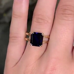 Elegant Blue Sapphire Gold Engagement Ring| 14KT Solid Gold Split Shank Wedding Ring| Perfect Wedding Anniversary Gift Ring| Asscher Diamond