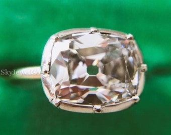 Georgian Ring, Old Mine East West Cushion Ring, Moissanite Solitaire Engagement Ring, Bezel Set Wedding Ring, Anniversary Ring, Vintage Ring