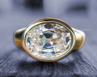 Classic East West Old Mine Oval Moissanite Engagement Ring