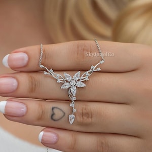 Lab Grown Diamond Necklace, Floral Style Diamond Pendent, Eco Friendly Cluster Diamond Ring, 10K/14K Gold Pendent Lab Grown Diamond Necklace