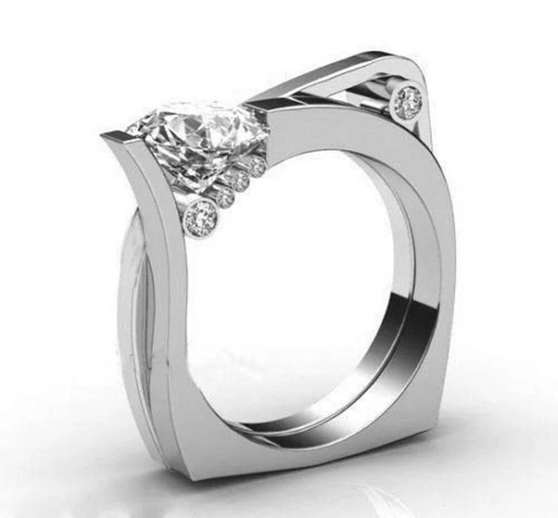 Two Square Ring Antique 2.00 Carat Dual Square Rings for Couples Diamond Ring,sterling ...