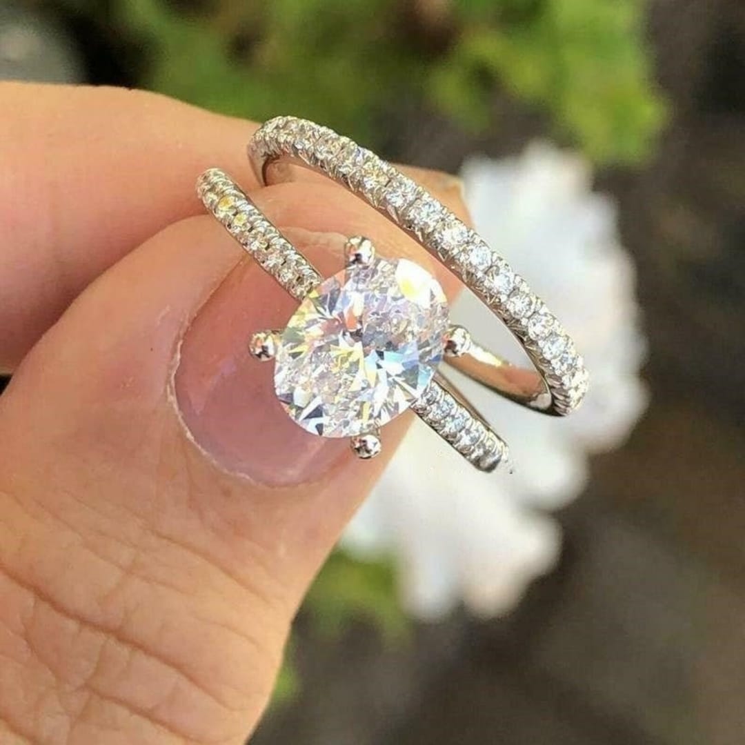 Oval Cut Moissanite Bridal Ring Set, 14K Solid Gold Wedding Set ...