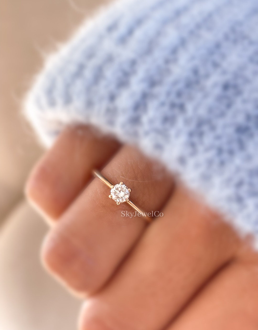 Tiny Gold Ring, Dainty Engagement Ring, 6 Prong Promise Ring, 14K ...