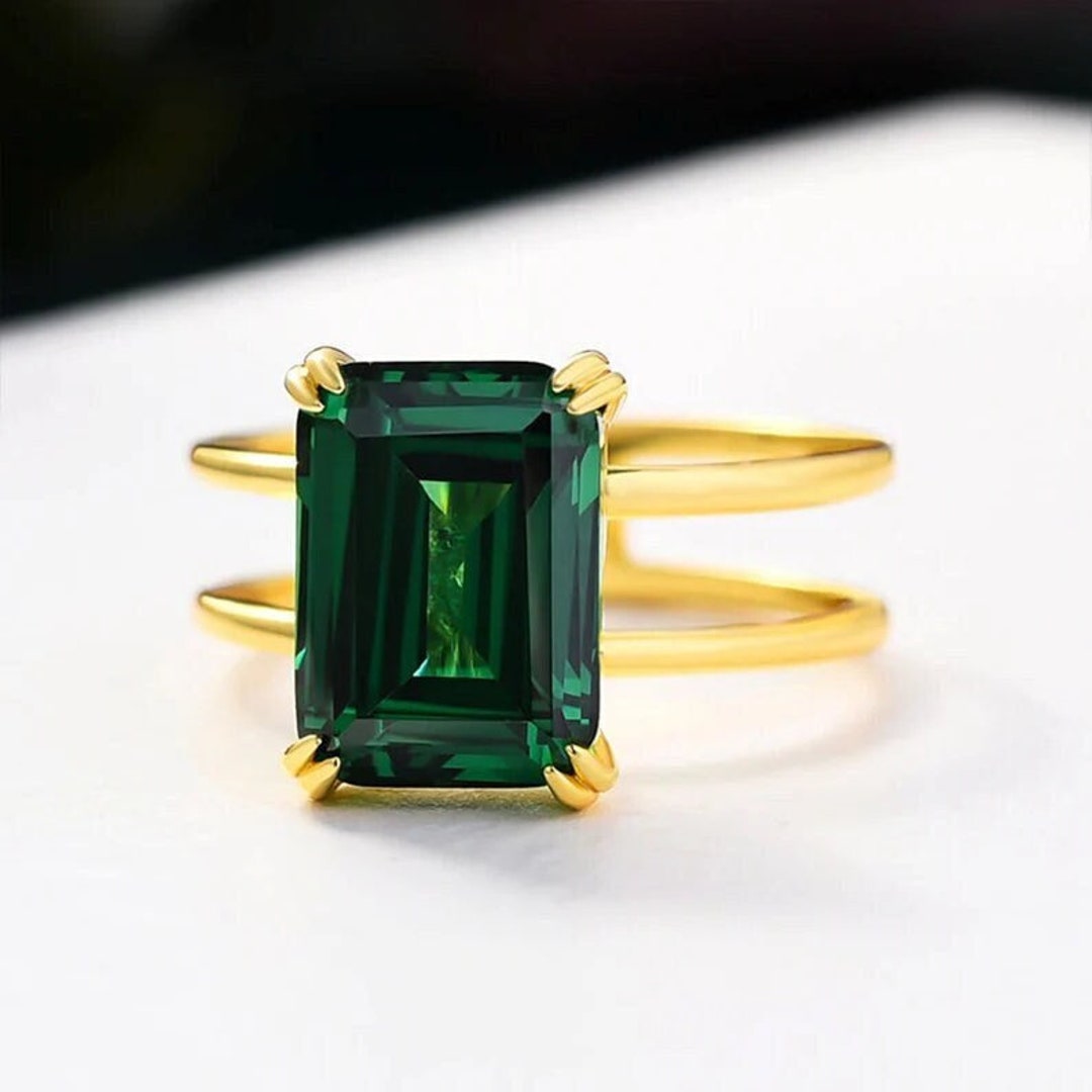 Natural Diamond Emerald Ring 18K Gold Rectangle cut | eBay