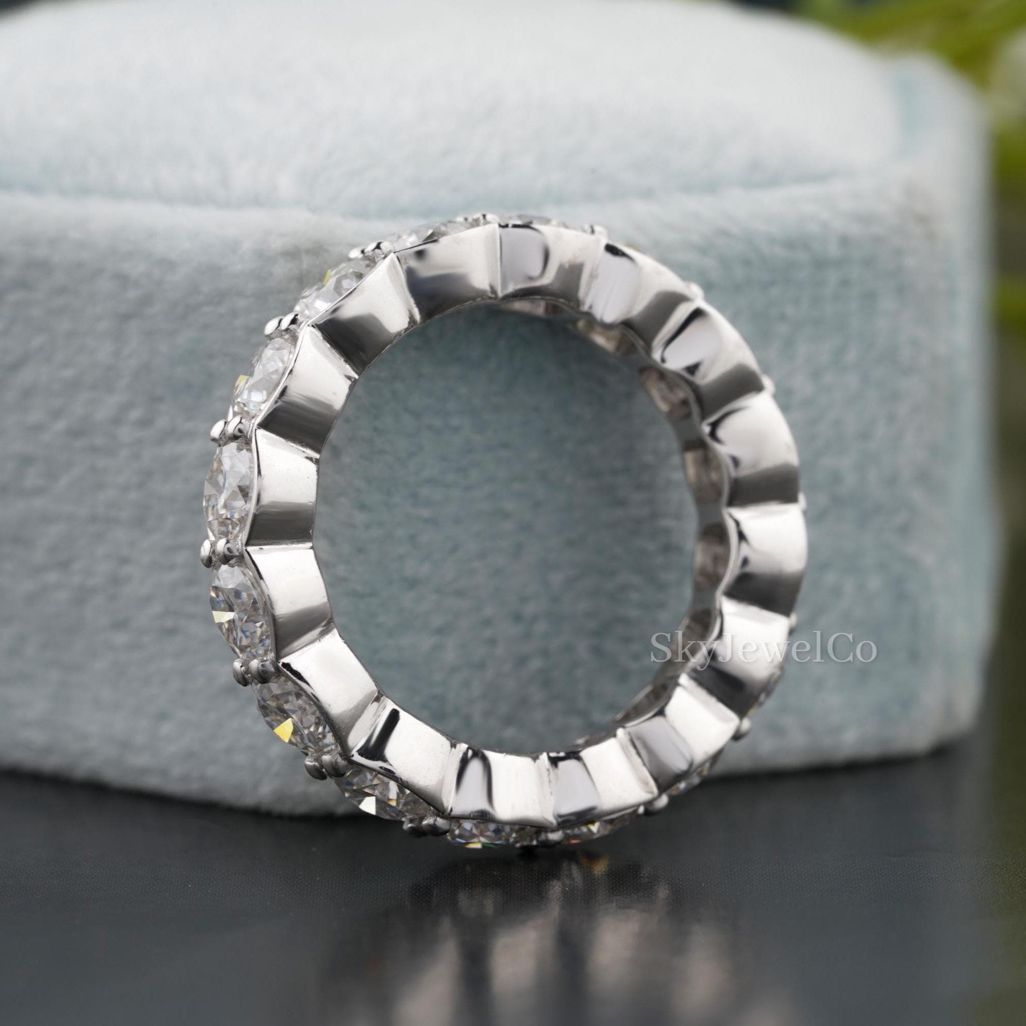 Bezel Set Round Cut Moissanite Wedding Band, Full Eternity Bridal ...