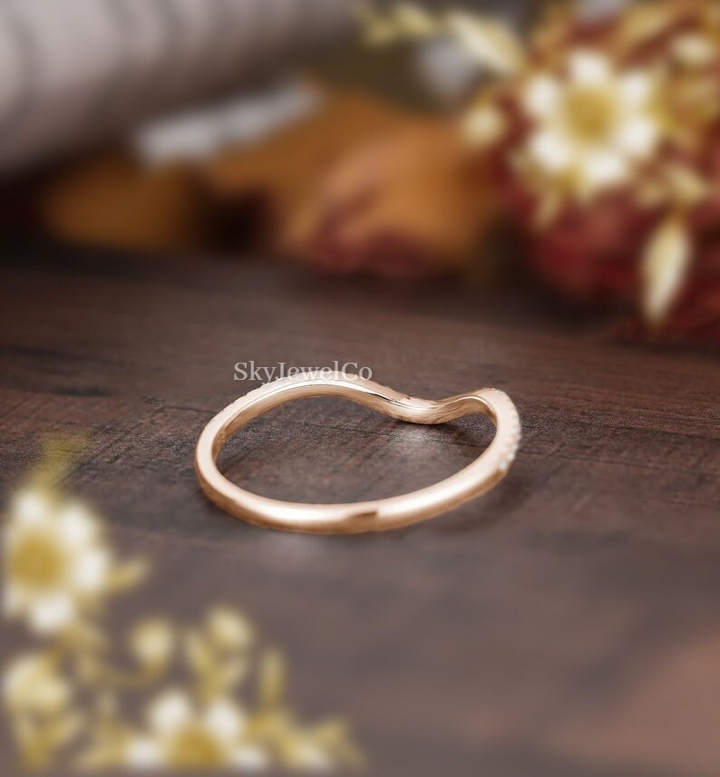 thumbnail image 2 of Moissanite Diamond Wedding Bands Women Half Eternity Engagement Ring Stacking Matching Band Loop Curved With 18K Gold Plating 2 of 12
