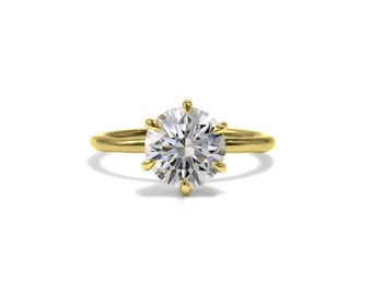 6 Prong Solitaire Ring, Round Cut Moissanite Ring, 14K Gold Engagement Ring, Conflict Free Diamond Ring, 2CT Round Ring, Gold Promise Ring