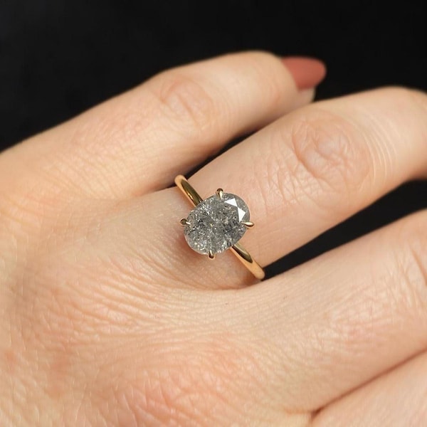 Anillo de moissanita con corte ovalado, anillo de compromiso solitario, anillo de bodas único con diamantes de sal y pimienta para mujer, anillo vintage.