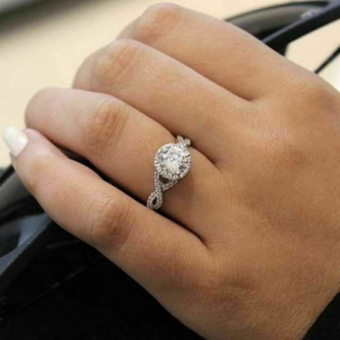 14k Solid White Gold Engagement Ring/ Twisted Band/ Unique Wedding Ring ...
