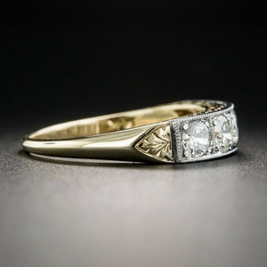 Vintage Two Tone Art Deco Band, Five Stone Wedding Band, Round Diamond Engagement Band, Filigree Gold Band, Matching Band, Stack Band Ring