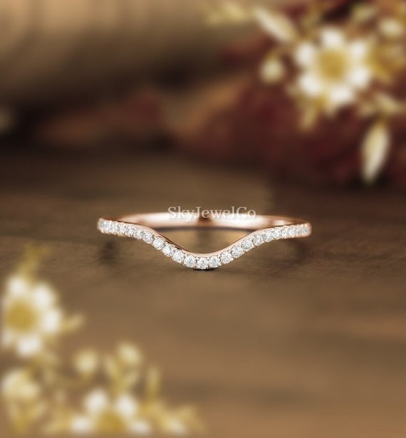 Half Eternity Curved Wedding Band Rose Gold Diamond Wedding Band for Women Moissanite Curved Wedding Band Women Stackable Ring for Her Etsy