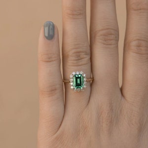 Emerald Cut Engagement Ring, Green Gemstone Ring, Birthstone Ring, Emerald Promise Ring, Gift for Her, 14k Yellow Gold Ring, Wedding Jewelry