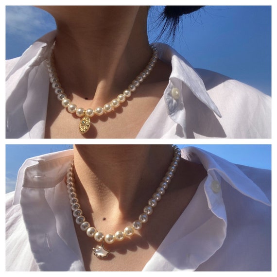 8mm Swarovski Pearl Necklace, Mother of Pearl Shell Pendant