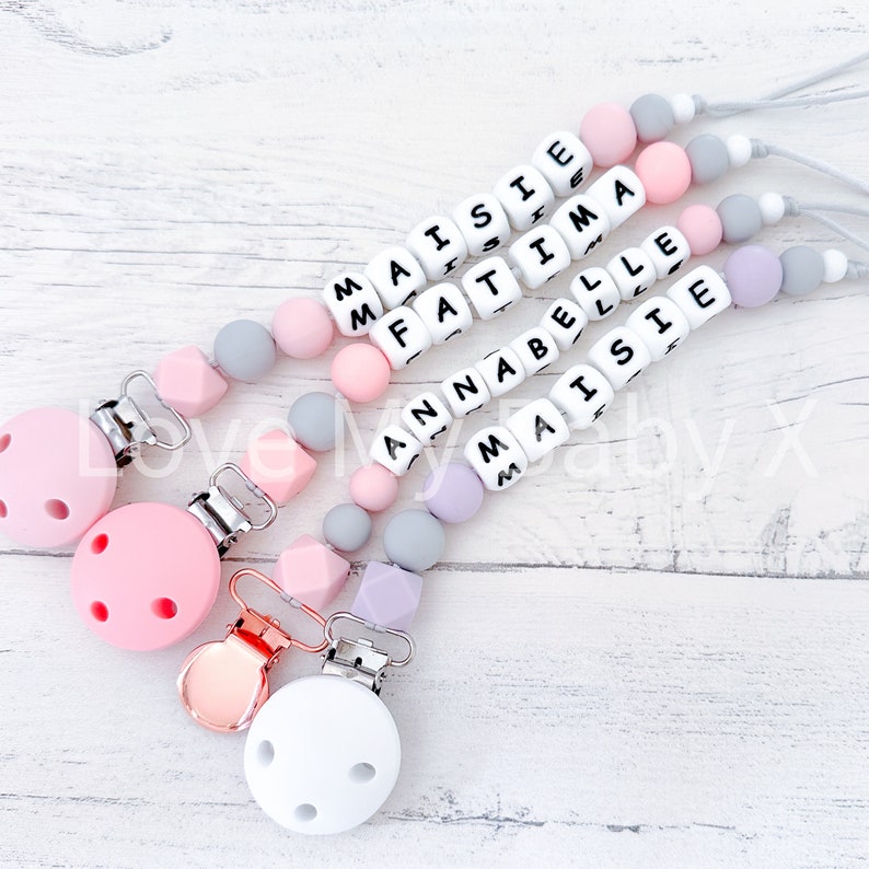 Personalised Soft Silicone Dummy Clip Personalized Pacifier Clip Dummy Chain Soother Fastener Dummy Holder Newborn Gift MAM Clip Bib image 1