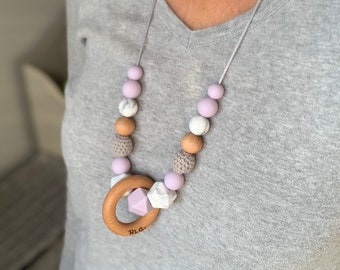 Personalised Silicone Wooden Necklace Fidgeting Toy Nursing Necklace | Silicone Jewellery New Mother Gift Mothers Day Gift Newborn Gift
