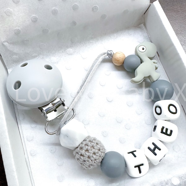 Silicone Dummy Clip | Pacifier Clip | Dummy Chain | Personalised Dummy Clip Personalised | Soother Holder Newborn Gift | MAM Clip Dino Clip