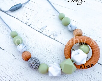 Personalised Silicone Wooden Necklace | Fidgeting Toy | Nursing Necklace | Silicone Jewellery | New Mother Gift | Mothers Day Gift | White