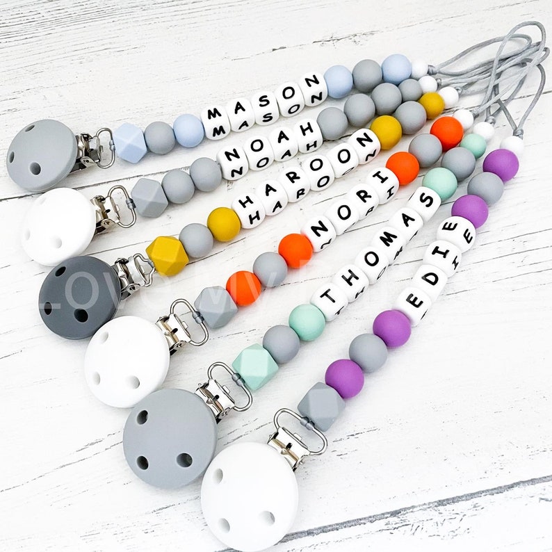 Personalised Soft Silicone Dummy Clip Personalized Pacifier Clip Dummy Chain Soother Fastener Dummy Holder Newborn Gift MAM Clip Bib image 4