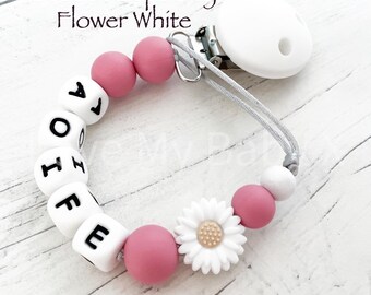 Flower Girl Soft Dummy Clip | Pacifier Clip Paci Clip Dummy Chain Newborn Gift Personalised Soother Holder first Gift MAM Clip Bib New Mum