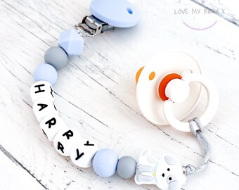 Puppy Personalised Dummy Clip Dog Custom Soother Holder Dummy Chain Newborn Gift Personalized Pacifier Holder Christening Gift MAM Clip BIBS