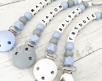 Blue Dummy Clip, Personalised Soother Chain, Pastel Boy Soother Strap, Newborn Gift, Page boy gift, MAM Binky Holder, Welcome to the world