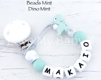 Soft Dinosaur Dummy Clip | Pastel Dummy Chain | Dummy Clip Personalised | Dummy Holder | Christening Gift | Custom Paci chain |MAM Clip