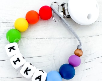 Rainbow Pride Soother Clip: Personalized Baby Dummy Holder